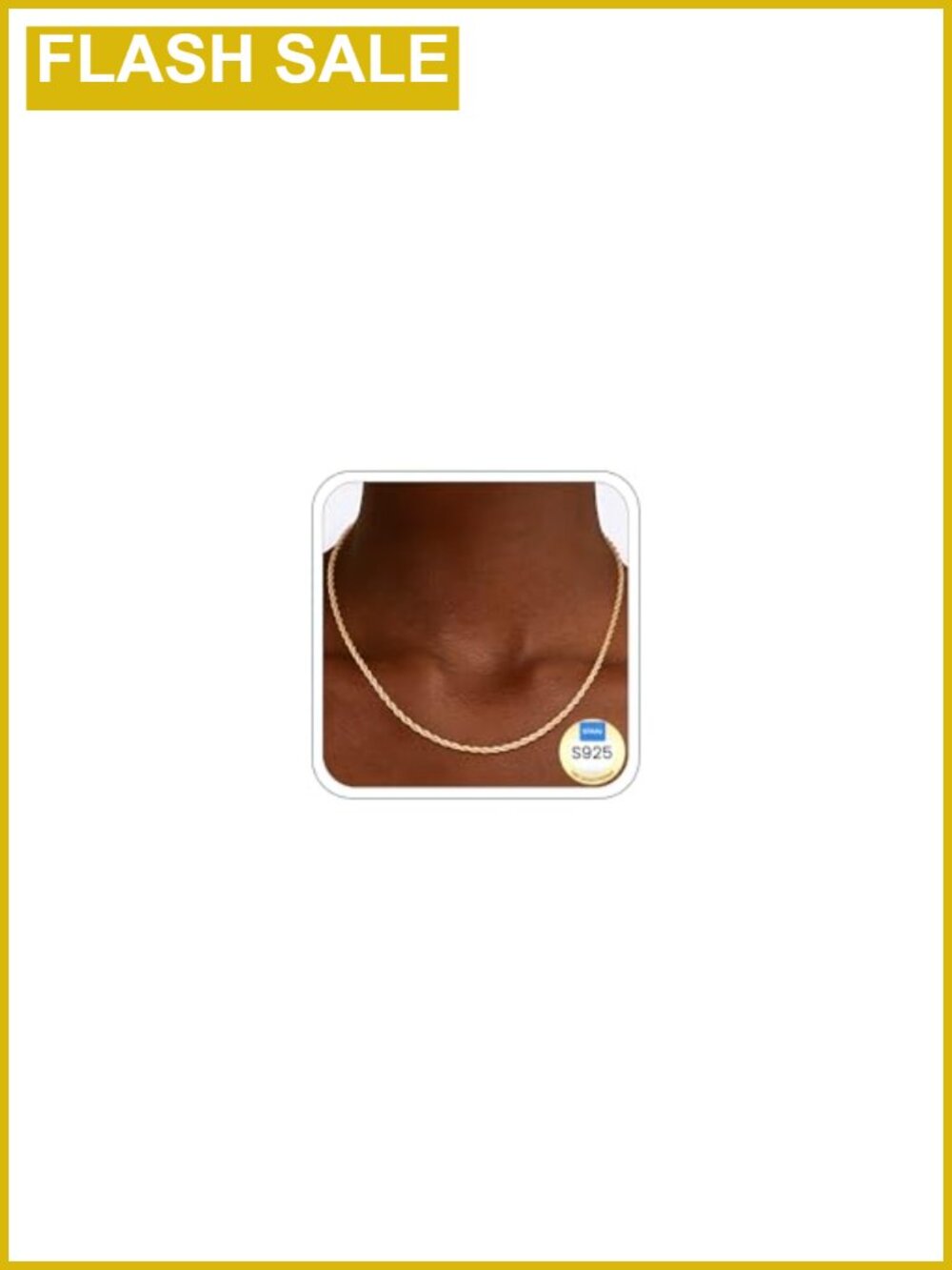 2mm Rope Chain 925 Sterling Silver 14K Gold Plated Necklace 18"